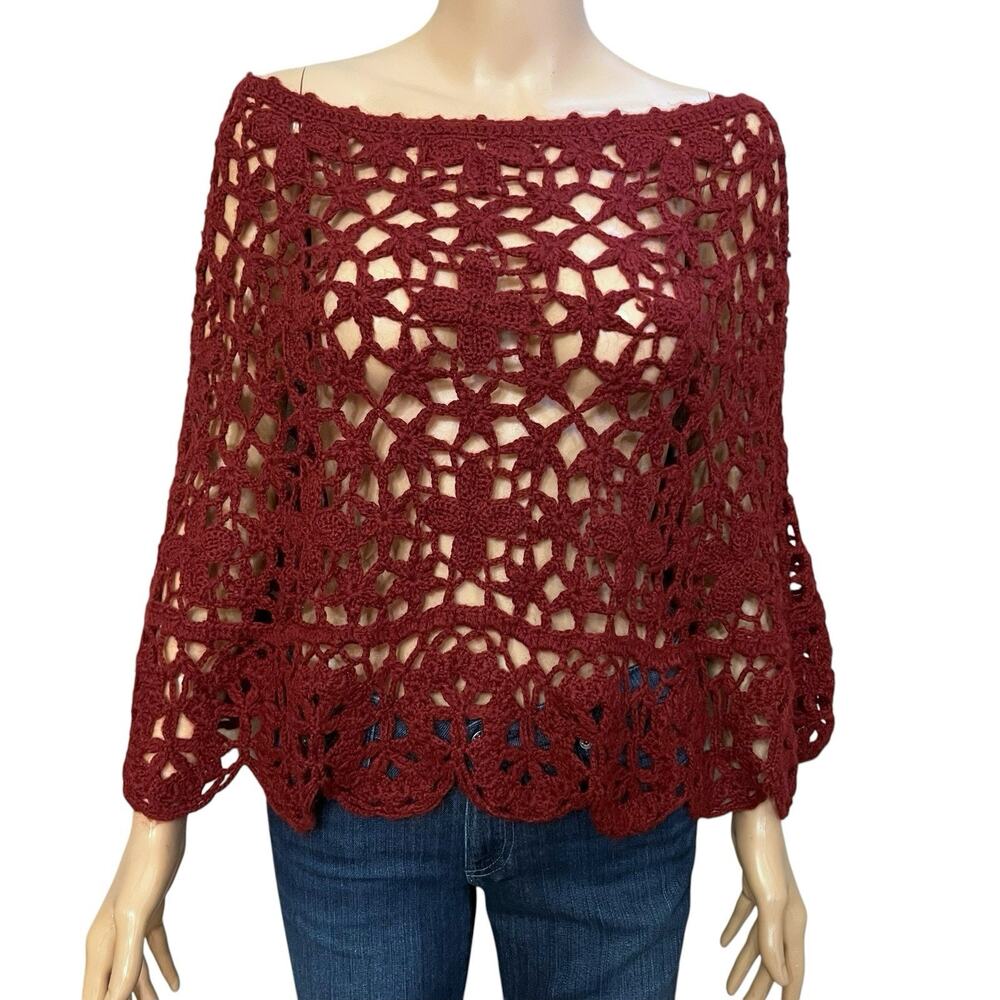 Y2K City DKNY Crochet Poncho L/XL Wool Alpaca Blend Boho Retro Hippie Festival